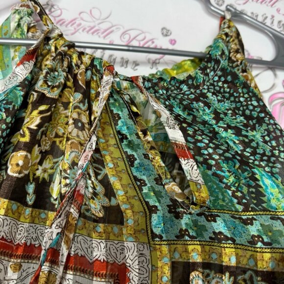 Costa Blanca open shoulder blouse top shirt paisley boho silky shimmer keyhole - Picture 4 of 12